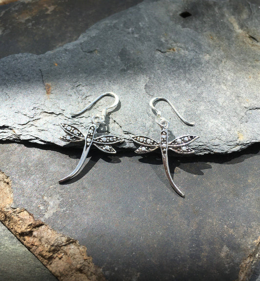 Bluelily925silver - E357B -dragonfly drop earrings