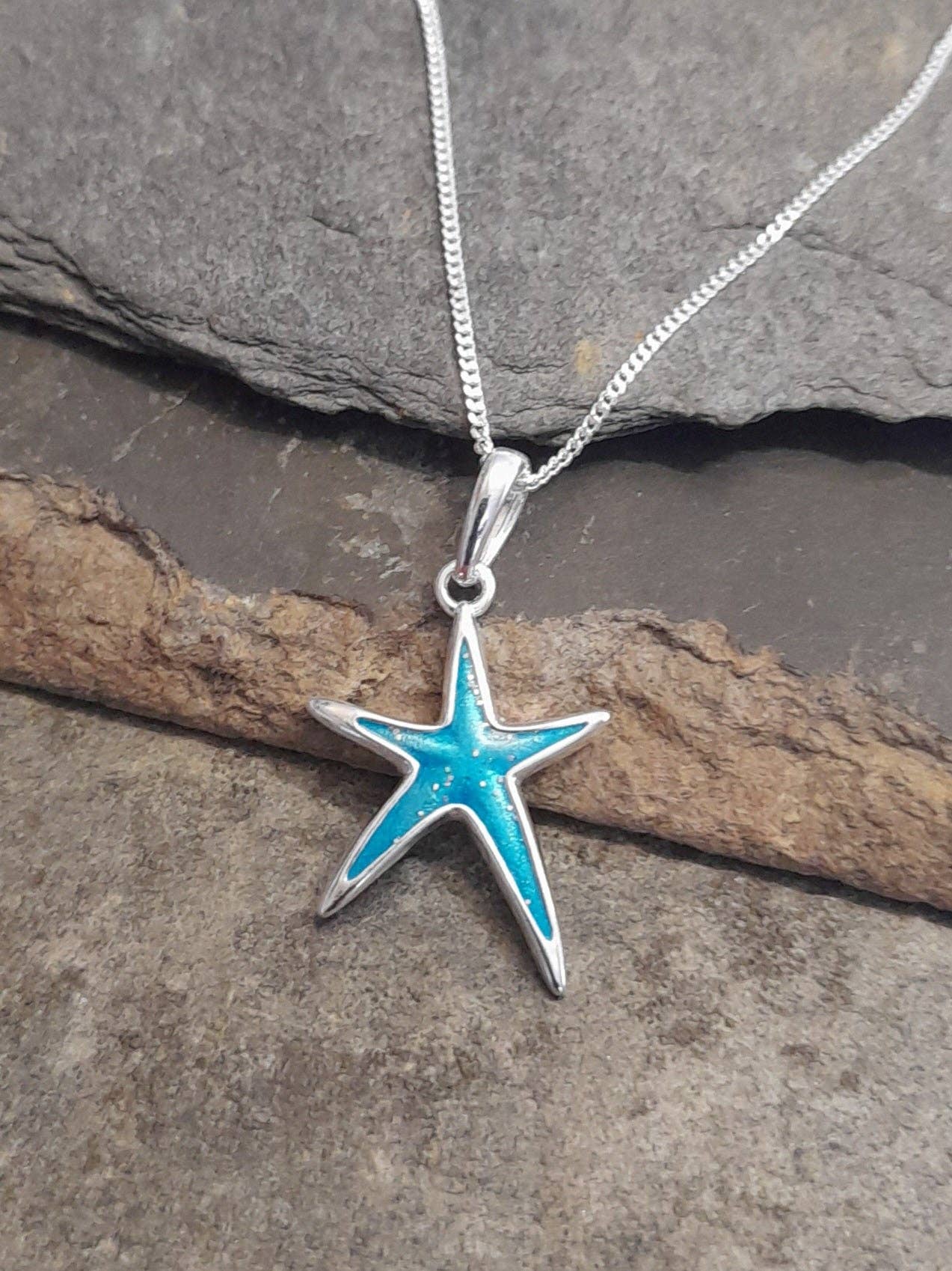 Bluelily925silver - SP493BC - BLUE STARFISH PENDANT 14 X 18 MM