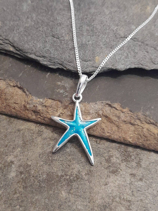 Bluelily925silver - SP493BC - BLUE STARFISH PENDANT 14 X 18 MM