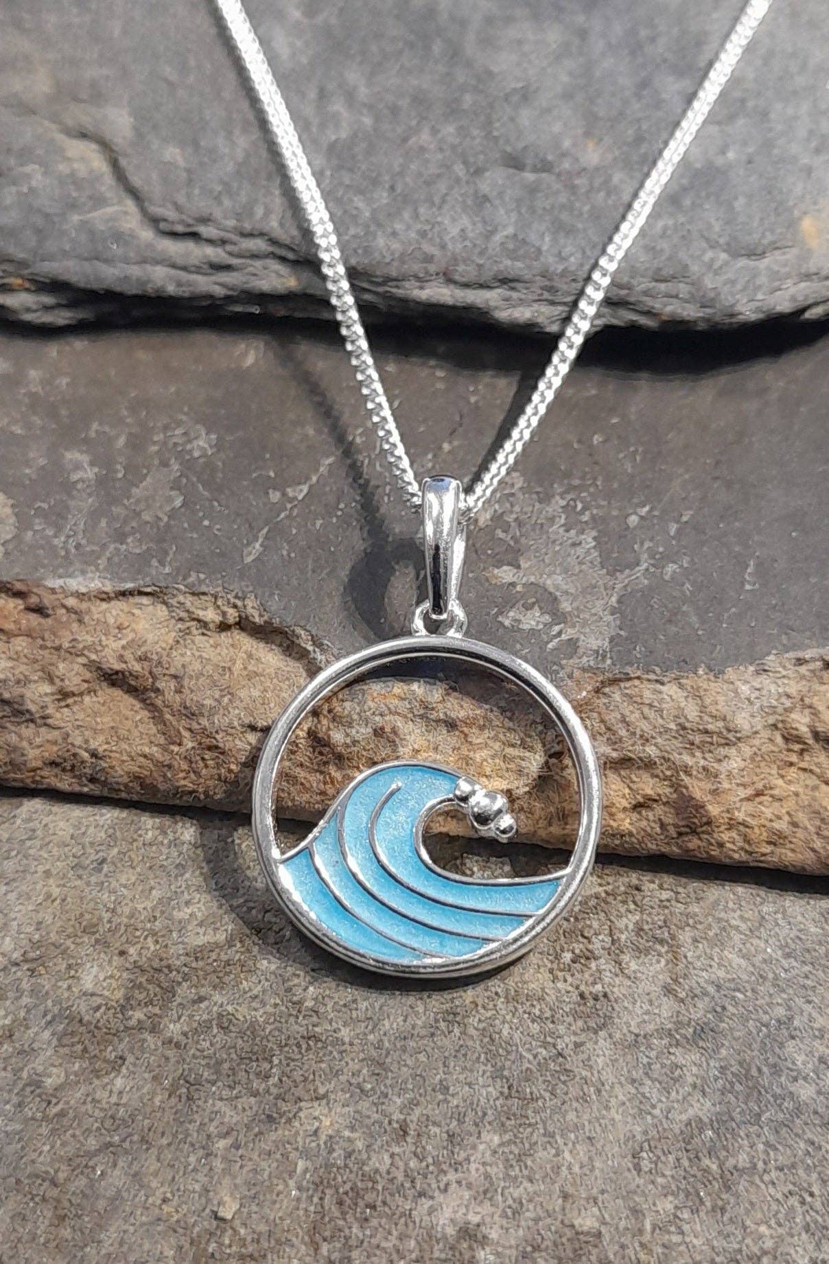 Bluelily925silver - SP487BC - 15MM BLUE RESIN WAVE PENDANT