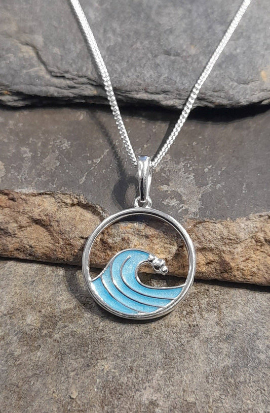 Bluelily925silver - SP487BC - 15MM BLUE RESIN WAVE PENDANT