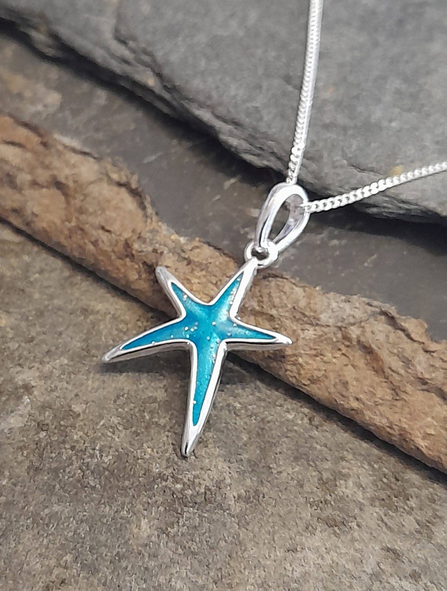 Bluelily925silver - SP493BC - BLUE STARFISH PENDANT 14 X 18 MM