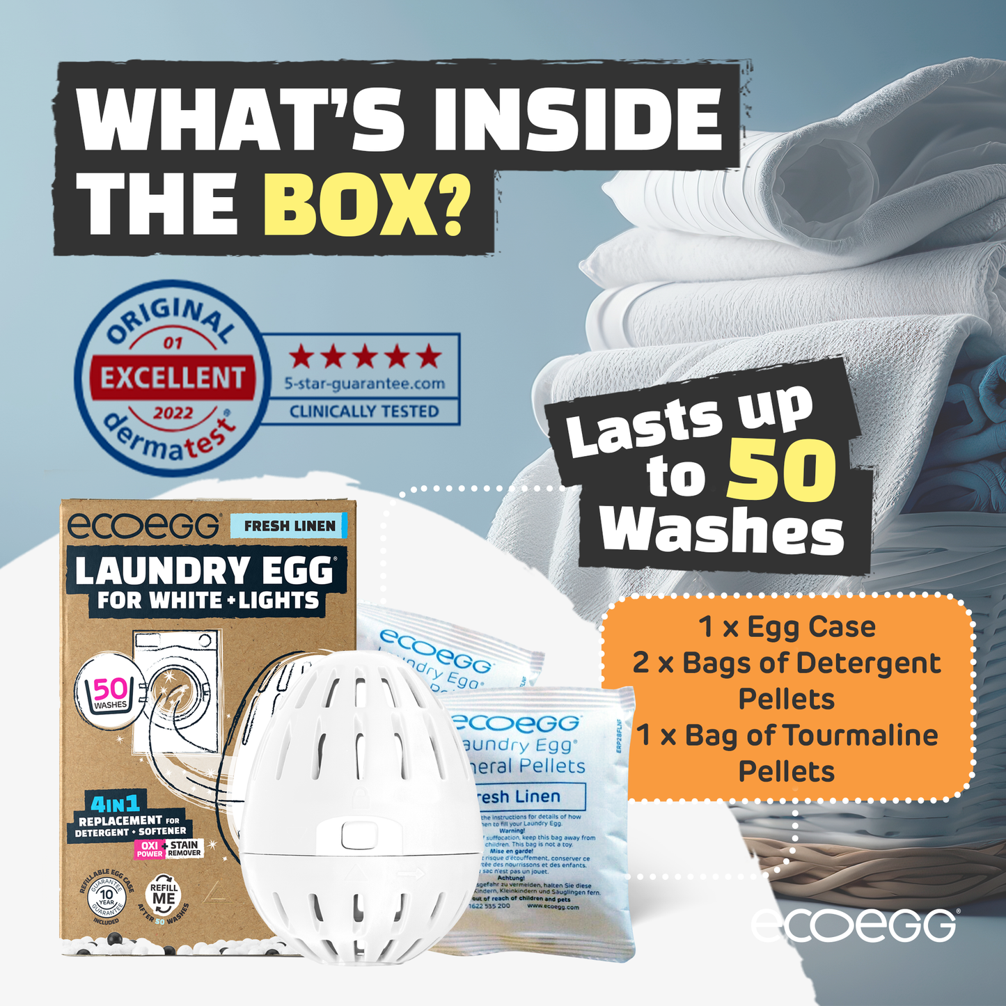 Ecoegg - Laundry Egg for Whites + Lights - Fresh linen 50 washes